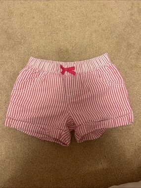 Gymboree Girls' Pink and White Striped Pull-On Cotton Shorts with Bow